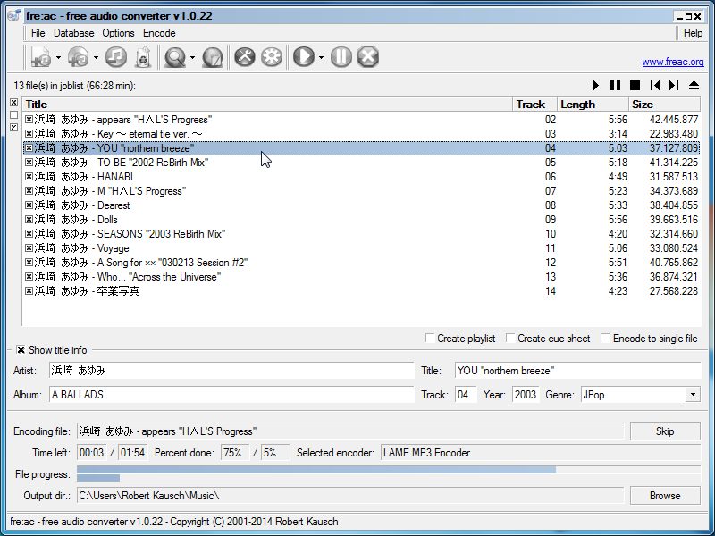 Click to view fre:ac - free audio converter 1.0.22 screenshot