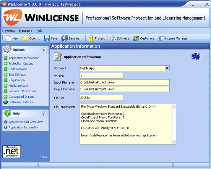 Click to view WinLicense 1.960 screenshot