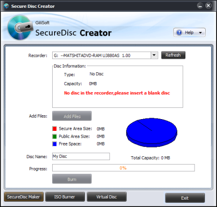 Click to view GiliSoft Secure Disc Creator 5.0.5 screenshot