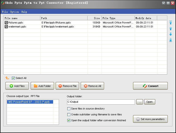 Click to view Okdo Pptx Pptm to Ppt Converter 5.4 screenshot