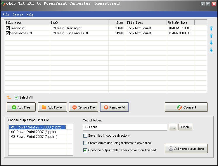Click to view Okdo Txt Rtf to PowerPoint Converter 5.4 screenshot