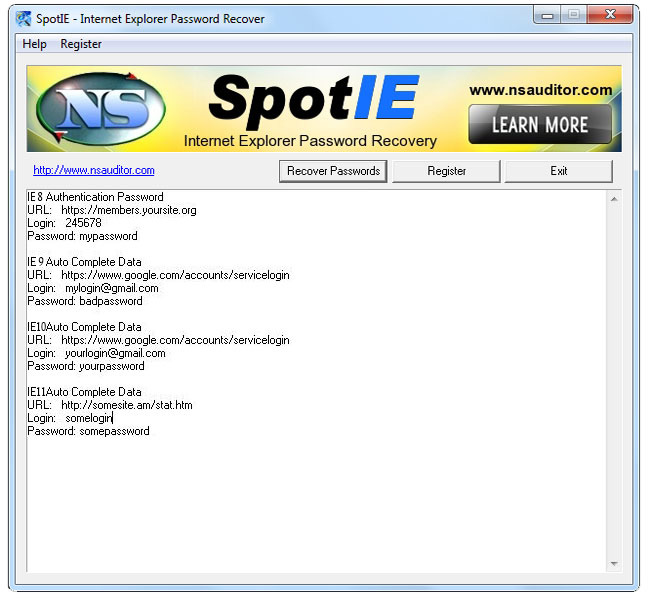 Screenshot for SpotIE Password Recovery 2.9.5