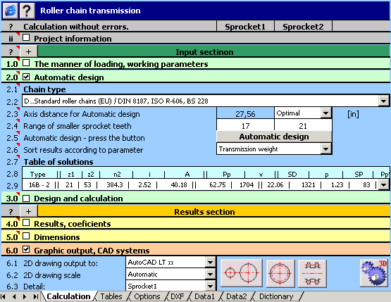 Click to view MITCalc - Roller Chains Calculation 1.19 screenshot
