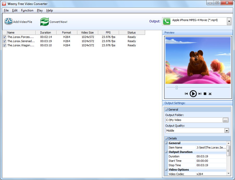 Click to view Weeny Free Video Converter 2.0 screenshot