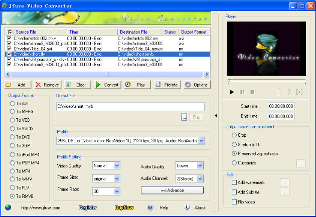 Click to view Jfuse Video Converter 1.05 screenshot