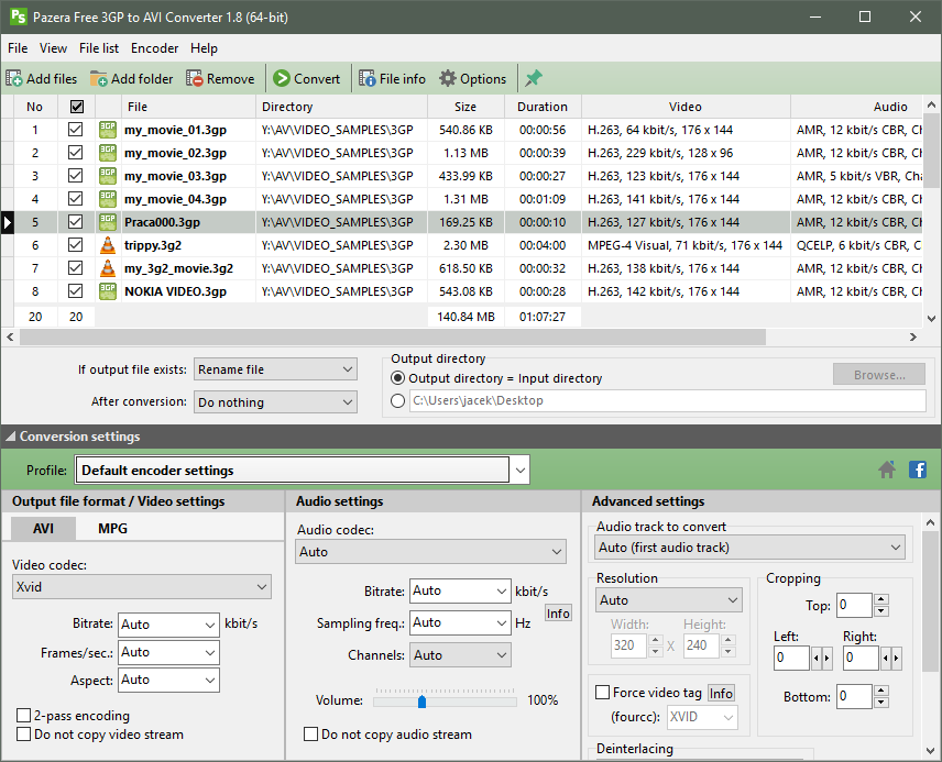 Click to view Pazera Free 3GP to AVI Converter 1.6 screenshot