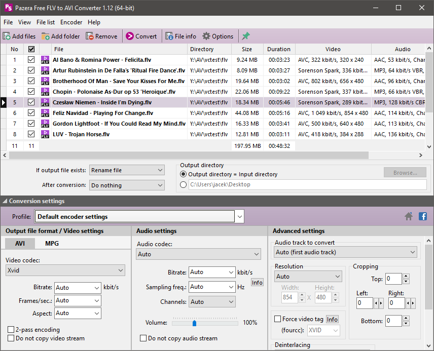 Click to view Pazera Free FLV to AVI Converter 1.9 screenshot