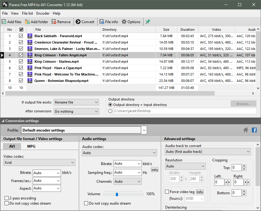 Click to view Pazera Free MP4 to AVI Converter 1.9 screenshot