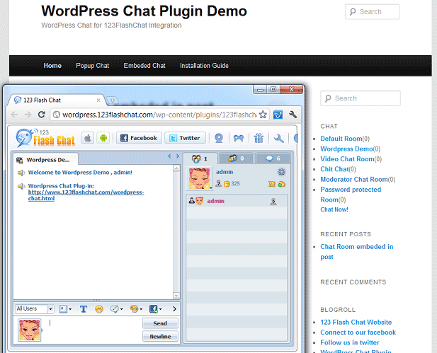 Click to view WordPress Chat for 123 Flash Chat 1.0 screenshot