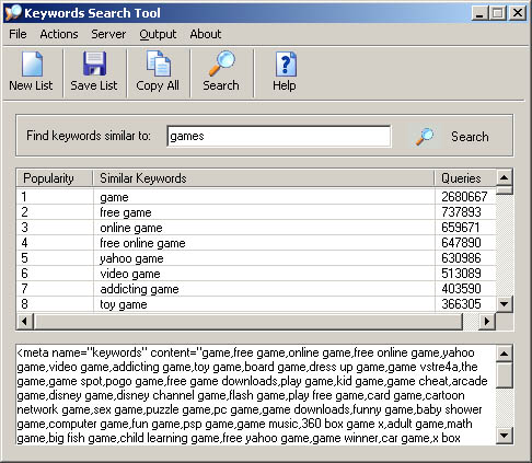 Click to view Keywords Search Tool 2.33 screenshot