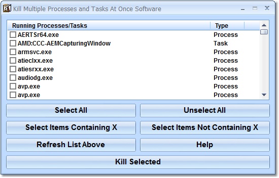 Click to view Kill Multiple Processes and Tasks At Once Software 7.0 screenshot