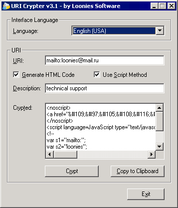 Click to view URI Crypter 3.1 screenshot
