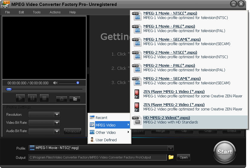Click to view MPEG Video Converter Factory Pro 2.1 screenshot