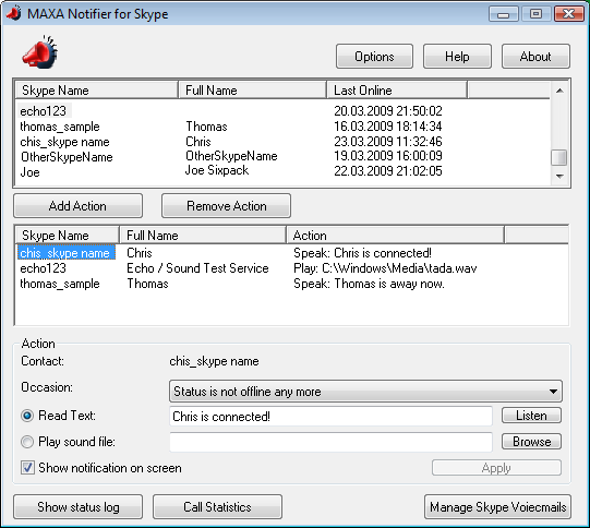 Click to view MAXA Notifier for Skype 1.6 screenshot