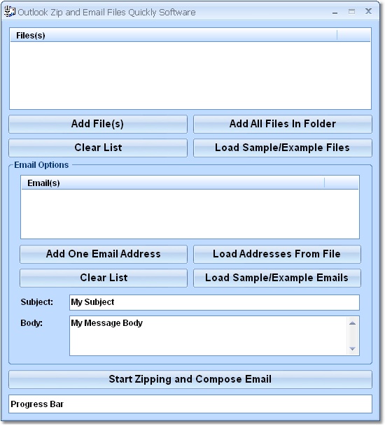 Click to view Outlook Zip and Email Files Quickly Software 7.0 screenshot