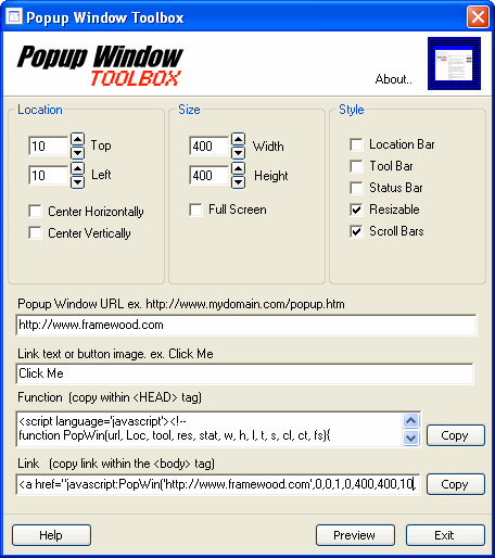 Click to view Popup Window Toolbox 1.0.0 screenshot