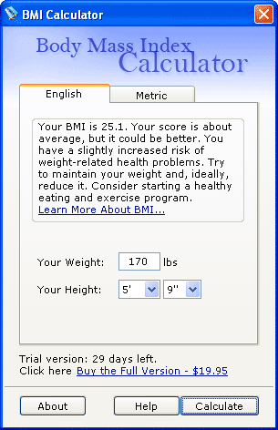 Click to view Body Mass Index Counter 1.2 screenshot