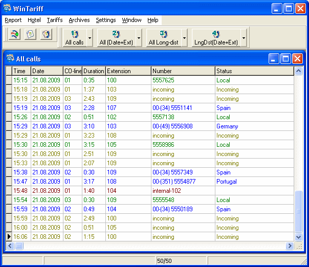 Click to view WinTariff call accounting software 2.9.7 screenshot