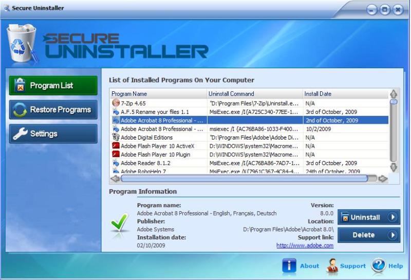 Click to view SecureUninstaller 3.0 screenshot