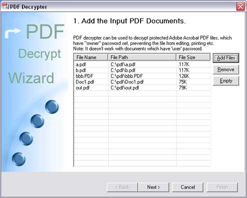 Click to view PDF Decrypter 3.00 screenshot
