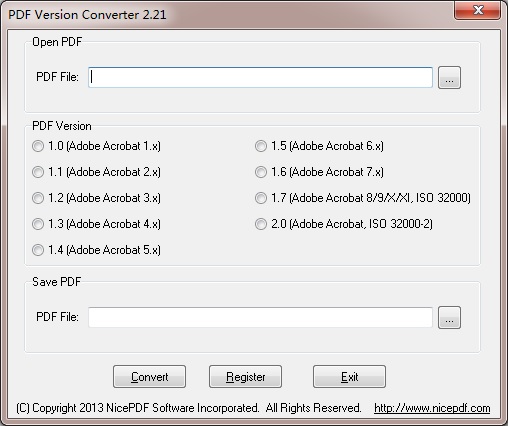 Click to view PDF Version Converter 2.21 screenshot