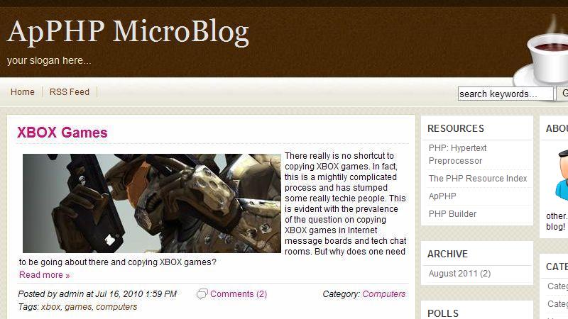 Click to view ApPHP MicroBlog Personal PHP Web Blog 3.3.0 screenshot