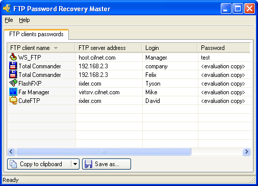 Click to view FTP Password Recovery Master 1.2 screenshot