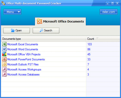 Click to view Office Multi-document Password Cracker 3.0 screenshot
