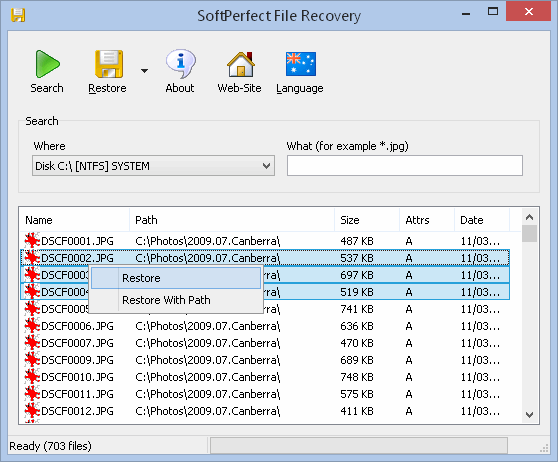 Click to view SoftPerfect File Recovery 1.2 screenshot