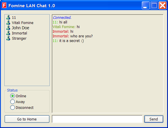 Click to view Fomine LAN Chat 1.2 screenshot
