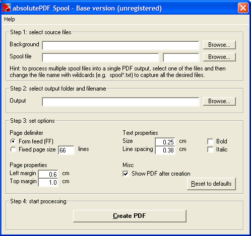 Click to view absolutePDF-Spool Base 1.1 screenshot