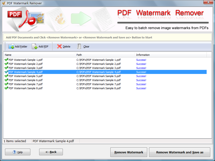 Click to view PDF Watermark Remover 1.0.1 screenshot