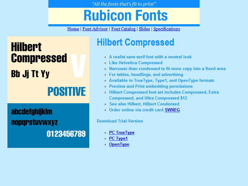 Click to view Hilbert Compressed Font OpenType 2.00 screenshot