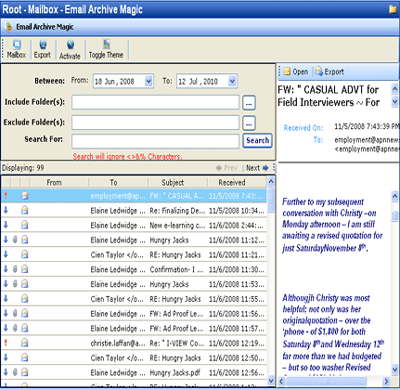 Click to view PCVITA Email Archive Magic 2.0 screenshot
