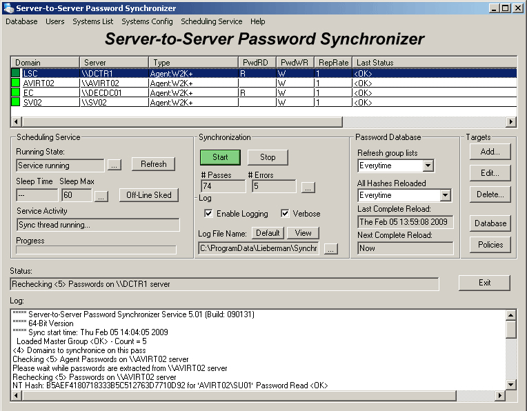 Click to view Server-To-Server Password Synchronizer 5.01.090131 screenshot