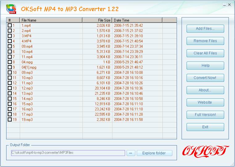 Click to view OKSoft MP4 to MP3 Converter 1.22 screenshot