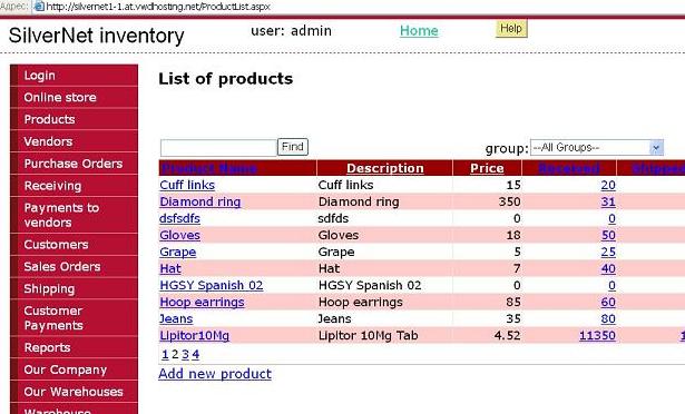 Click to view Silver Net Inventory system 1.0 screenshot