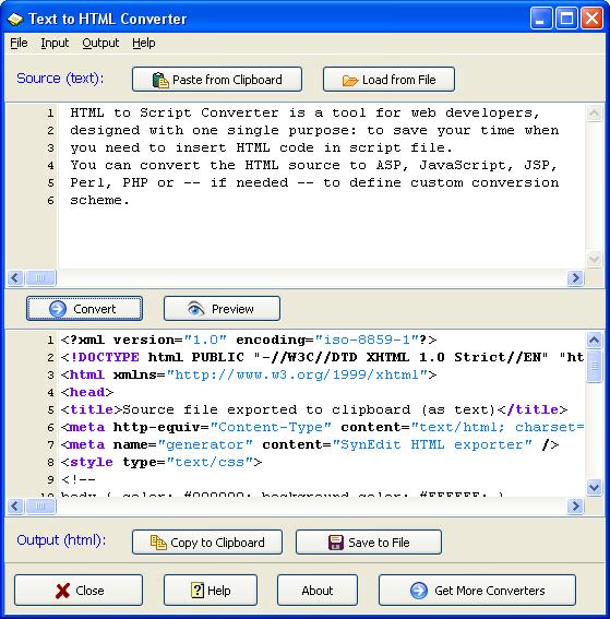 Click to view Text to HTML Converter 2.0 screenshot