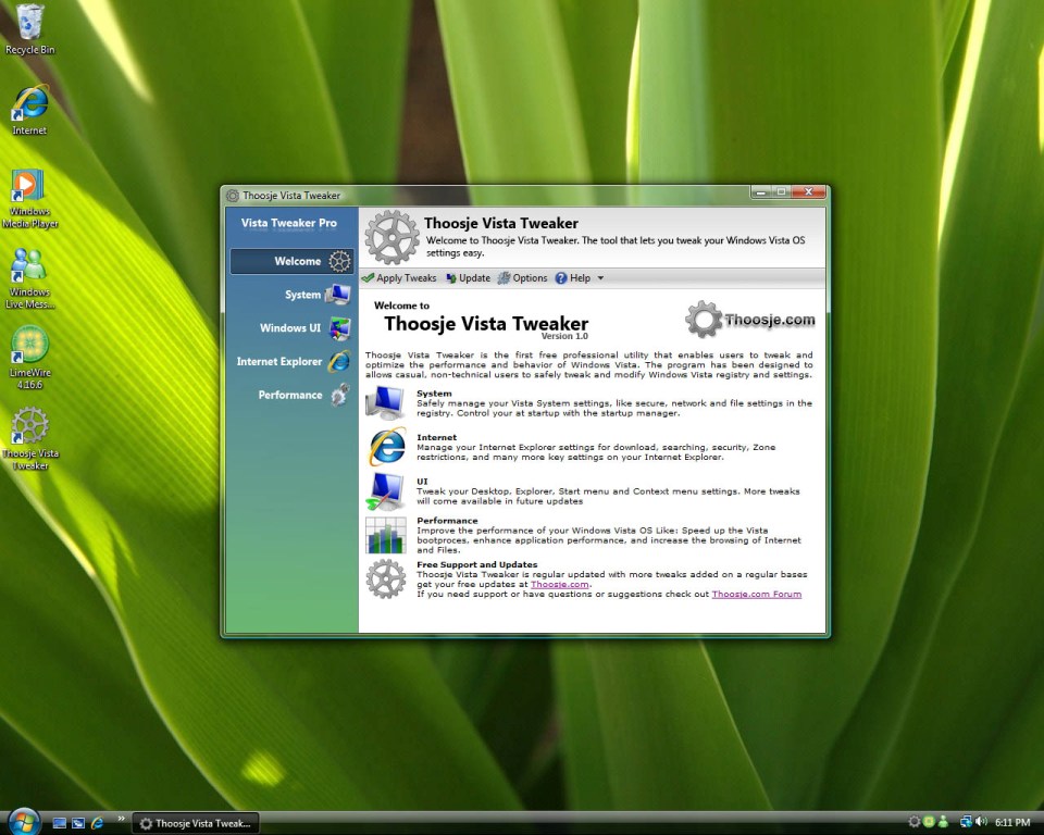 Click to view Windows Vista Tweaker 2.24 screenshot