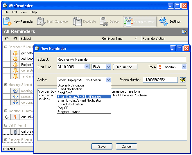 Click to view WinReminder 2.0 screenshot