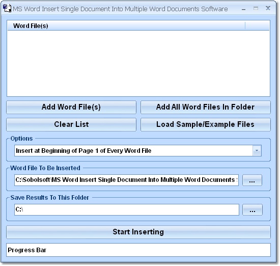 Click to view MS Word Insert Single Document Into Multiple Word  7.0 screenshot