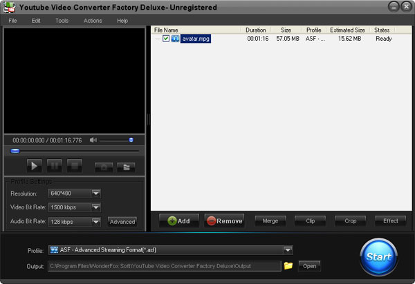 Click to view Youtube to Video Converter Factory Deluxe 2.0 screenshot